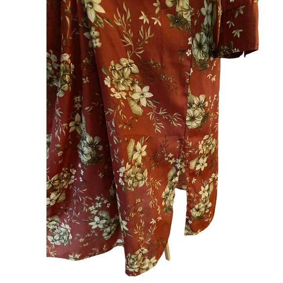 MOUSSY Shirt Dress Button Down Floral Burnt Orange Brown Long Sleeve Midi M EUC - Picture 8 of 11